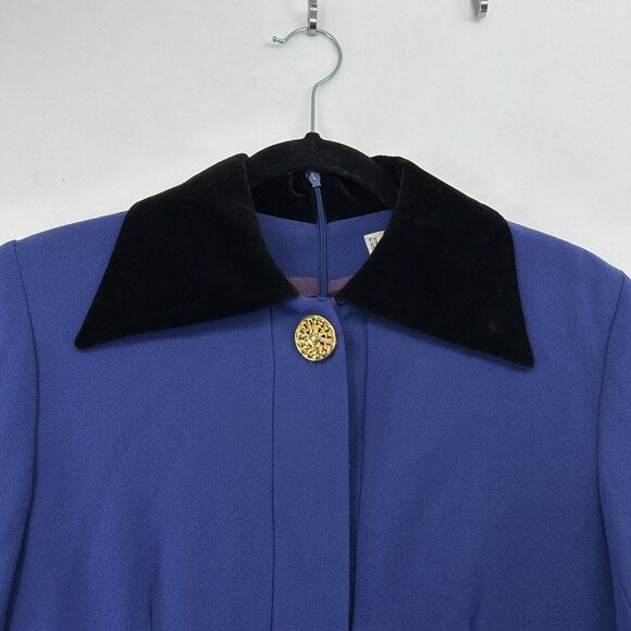 Vintage CELINE PARIS Wool Velvet Collar Cuffs Dress Purple Long Sleeves Sz 38 - Picture 4 of 16